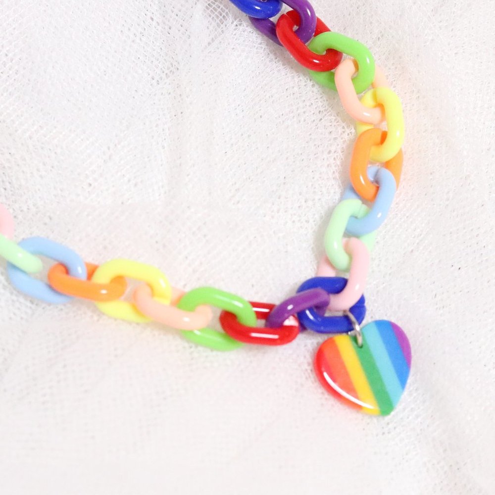 Rainbow Chunky Chain Paperclip Heart Pendant Necklace